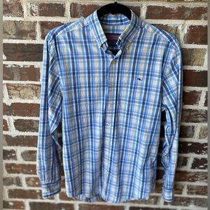 Vineyard Vines Slim Fit Whale Shirt Blue Plaid 100% Cotton Men’s Size Small